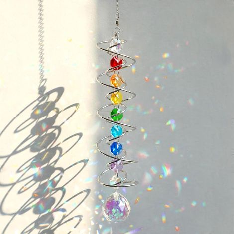 cristal d'ébène Windspinner avec métal rotatif à 360 ° et globe de cristal – Attrape-soleil étincelant, pour le jardin et l'intérieur
