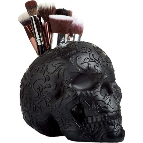 JSSEVN - 18 x 15 x 12,7 cm – Make-up-Pinselhalter – Totenkopf-Design – Für Halloween (1/5)