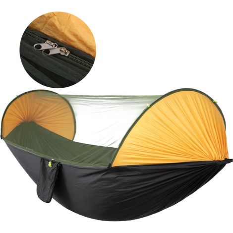 Hamac portable à ouverture rapide avec moustiquaire automatique, idéal pour les voyages, le jardin et la randonnée. (1/5)