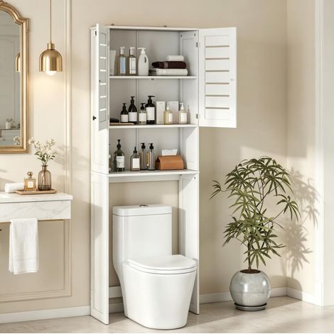 Mobile salvaspazio sopra WC o lavatrice in MDF bianco 67 x 31,5 x 190 cm (1/5)