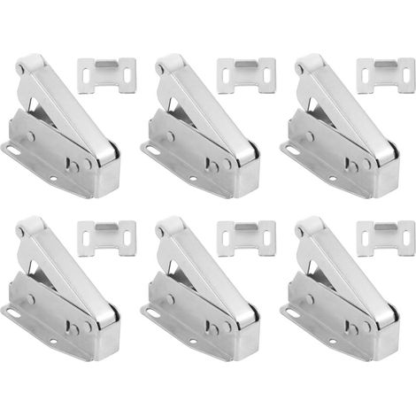 Loquet de Porte à Ressort Argenté, Lot de 6 Pièces Acier et Abs, avec Vis Incluses, pour Portes de Meuble et Tiroirs, Capacité Robuste, Design Ergonomique (1/5)