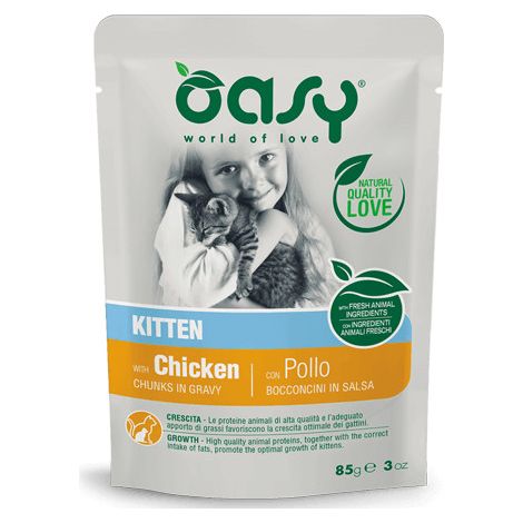 Oasy Cat Bocconcini in Salsa Kitten con Pollo - Oasy Cat Bocconcini in Salsa Kitten con Pollo - Bustina Da 85 Gr (1/4)
