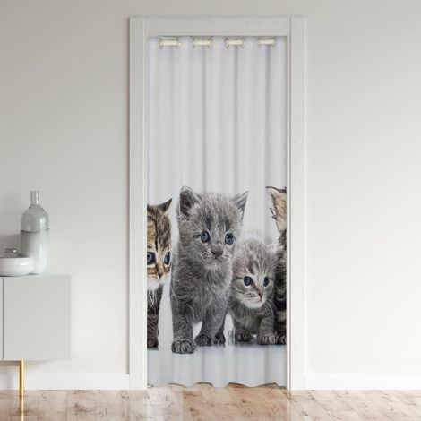 Chat Rideau de Porte 86x203cm Chats Imprimer Rideaux Exterieur d'entrée Home Décor Cute Chaton Gris Chat Cadeaux pour Amants 30%-50% Chambre Rideau Occultant Rideaux Interieur Salon Chambre - 86L X 20 (1/5)