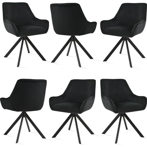 Goeurvant Sillón giratorio 360° con respaldo curvado y cojín mullido, la combinación perfecta entre estilo y comodidad - Juego de 6 - Negro