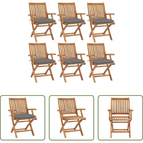 Klappbare Gartenstühle - Klappbare Gartenstühle mit Kissen 6 Stk. Massivholz Teak (1/5)