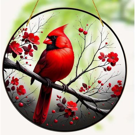 Suncatcher Oiseau Rouge - Suncatcher Acrylique Peint à la Main - Décor Fenêtre Murale Intérieur Extérieur - 20 cm - 1 Pièce (1/5)