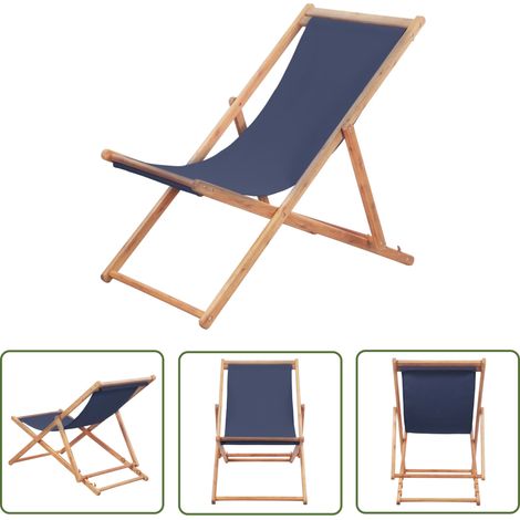 INLIFE Chaise pliable de plage Tissu et cadre en bois Bleu (1/5)