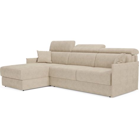 Miryam Ecksofa mit Matratze mit verstellbaren Kopfstützen aus weichem, fleckenabweisendem Stoff T31 232 cm links beige (1/5)