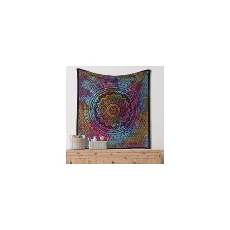 Mandala Ombre Mur Chambre Tapisserie Esthétique - 130x150 cm Coton Indien Tie Dye Couvre-Lit Moyen Tenture Murale Décor Pique-Nique Couverture Tapisseries pour Décoration de Chambre