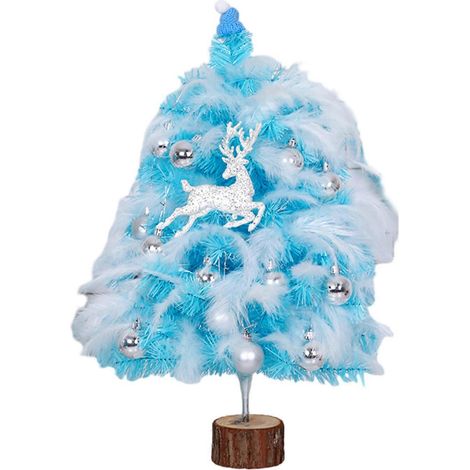 Kompakter und eleganter Feder-Weihnachtsbaum mit Lichterkette, ideal für Büro oder Zuhause. Geschenk für Weihnachtsliebhaber. Blau (1/5)