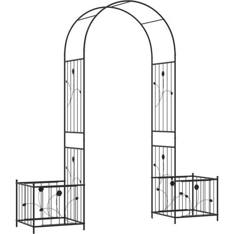 Arche de Jardin Métallique avec Bac de Plantation Intégrés, Treillis Arche pour Plantes Grimpantes, Structure Renforcée avec Piquets de Fixation, Décoration Extérieur et Mariage (1/5)