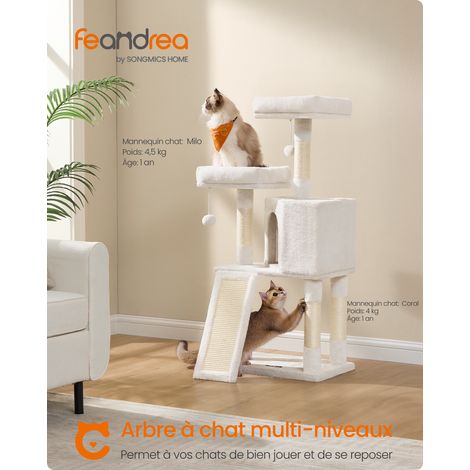 Arbre à chat, Centre d'Activités à Griffer, 114 cm, Blanc (1/5)