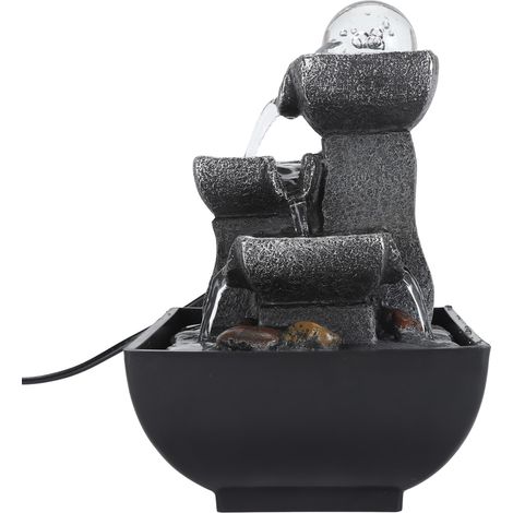 Fontaine de table, petite cascade de relaxation, eau en 3 étapes avec lumières LED colorées pour la décoration de bureau, prise ue 220-240V (1/5)