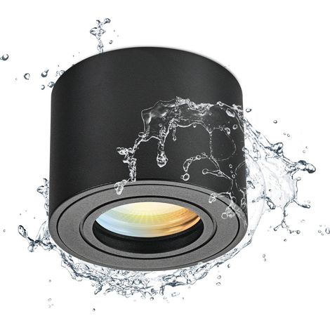 Spot en Saillie Noir Dimmable IP44, Plafonnier Salle de bain 5W 3CCT 3000K/ 4000K/ 6500K Modules LED, Spot LED en Saillie Plafond 230V Imperméable, Spots de Plafond Ø80x60mm aluminium (1/5)