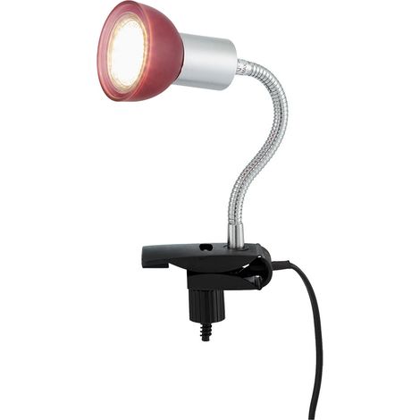 Klemmlampe silber Klemmleuchte Klemmlampe LED mit Stecker, Tischleuchte Leselampe, Spot beweglich, Metall titanfarben Glas rot, 1x LED 3W 250Lm 3000K, HxLxB 34x9x6,1 cm (1/5)
