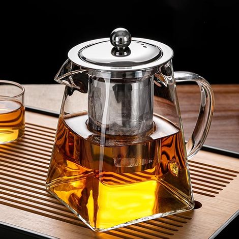 Théière en Verre 550ml Théière avec Filtre Infuseur en Acier Inoxydable Résistant à La Chaleur, Théière en Verre pour Floraison, Thé en Vrac