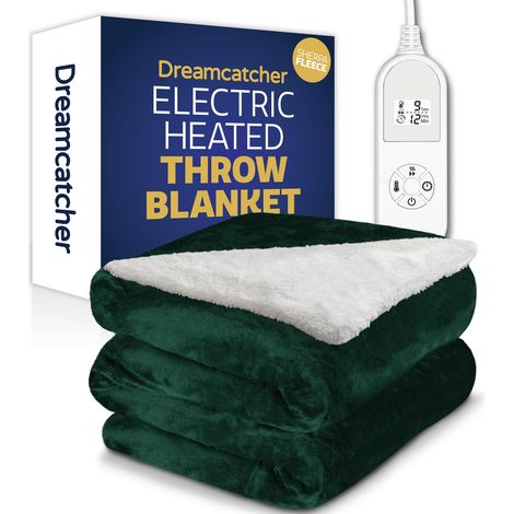 Dreamcatcher Sherpa Fleece Electric Heated Throw Over Blanket Double Polyester 160cm x 120cm Green (1/5)