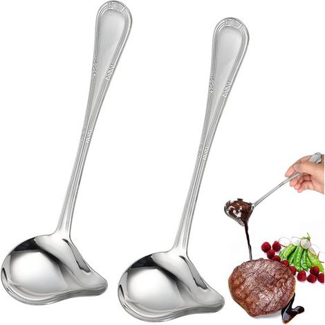 Solidchoice, Dailygoody, Cucharón para salsas, Acero inoxidable, Boquilla de diseño inteligente, 20,5 cm, Juego de 2, Ideal para sopas y salsas (1/5)