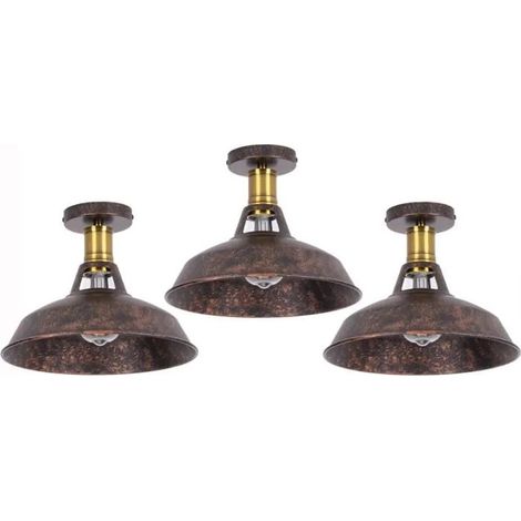 U-Do 3x Vintage Lampe de Plafonde en Métal Rouille Rétro Plafonnier Luminaire éclairage pour décoration Chambre Salon (1/4)