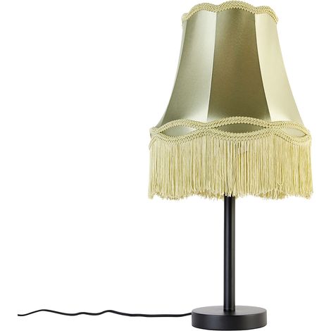 QAZQA Lampada da tavolo con paralume granny - Classico - Acciaio,Tessuto - Verde/Nero - Tondo Max. 1 x Watt