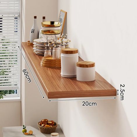(Couleur noyer 60 x 20 cm) Étagère murale avec un tableau d'affichage pour salon, maison, fixation murale en bois massif, étagère murale stratifiée, présentoir (1/5)