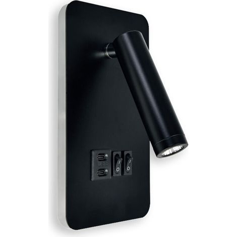 Applique da parete LED CUNDA 10 W + 3 W, luce bianco caldo (4200 K), colore nero, con 2 porte USB-C integrate per la ricarica – HOROZ (1/5)