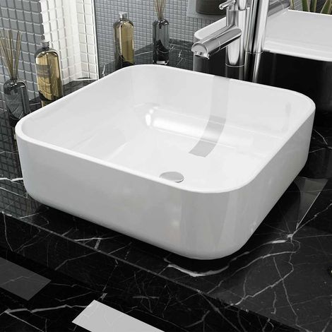 Lavabo carré Céramique Blanc 39x39x13,5 cm (1/4)