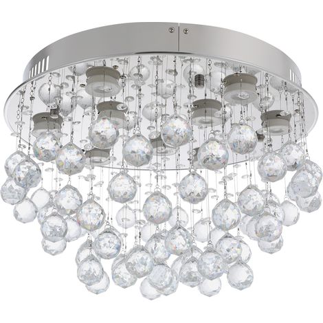 Plafonnier moderne à 9 ampoules, plafonnier rond en cristal, luminaire de plafond argenté, Luminaire (1/5)