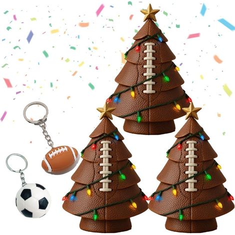 Décoration de sapin de Noël Football et rugby – Ornement lumineux avec lumières colorées et étoile, décoration de vacances pour homme et cadeau de Noël pour fans (3 pièces) (1/4)