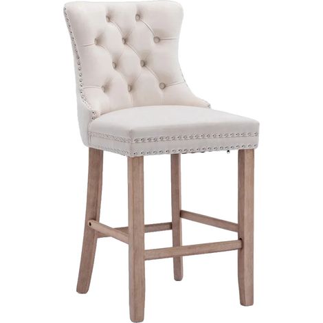 Tabourets de bar, rembourrage en velours, cadre en bois massif, Beige (1/2)