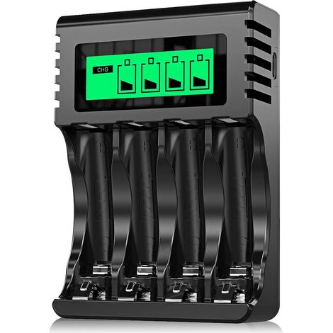 4 Slots Chargeur Piles Rechargeable Charge Rapide pour AA AAA Rechargeable avec Port USB (1/5)