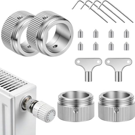 4 Pièces Adaptateurs de Thermostat de Radiateur, M30 x 1.5 Adaptateur Radiateurs, 4X Clés Hexagonale, 8X Vis, 2X Clés de Purge, pour Soupapes Ra (1/5)