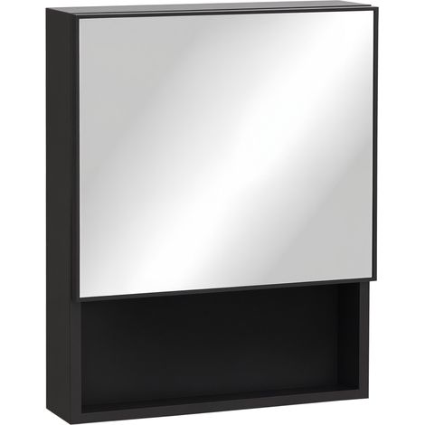 Armoire à miroir, 2 étagères intérieures, compartiment ouvert, structure en acier, noir, 46 x 13,5 x 58 cm (1/5)