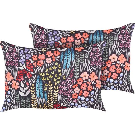 Conjunto de 2 cojines de jardín almohada de exterior 40 x 60 cm poliéster motivo floral multicolor Castelaro