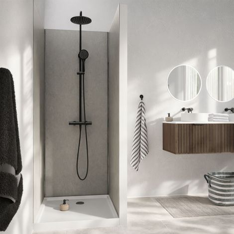 Set di 3 pannelli murali Pietra Light Grey 90x210 cm e profili cromati - STONE'IT
