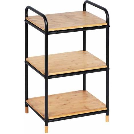 WENKO Scaffale da cucina Loft, scaffale in legno e metallo nero con 3 ripiani, Bambù - Metallo, 42x69x33,5 cm, Nero - Marrone (1/5)