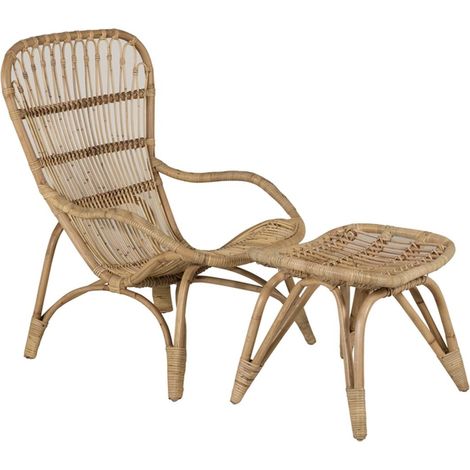 Fauteuil de Jardin & Repose-Pieds "Ella" 98cm Naturel (1/5)