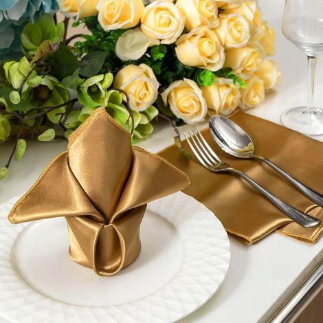 2er-Pack luxuriöse Satin-Servietten 43x43 cm, Dunkelgold, Tischdecken-Dekoration für Hochzeit und Hotel-lsw