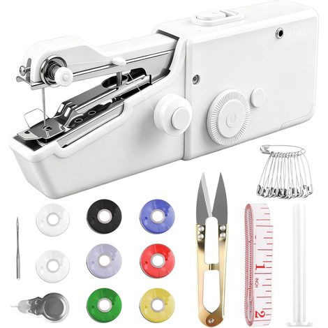 Mini Machine à Coudre Portable Débutant pour DIY avec Accessoires - Blanc  Machine à Coudre Electrique Portative Kit avec Double Alimentation - Piles/USB pour Facile à Utiliser, Voyage, Vêtements (1/5)