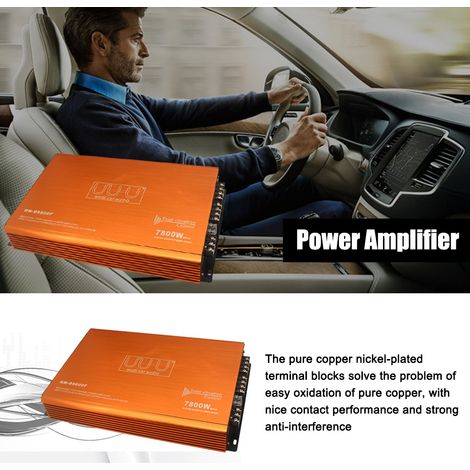 Amplificateur audio de voiture à 4 canaux, puissance stéréo de classe D de 7 800 W, ampli élevé à 4 voies. Alliage d'aluminium. (1/4)