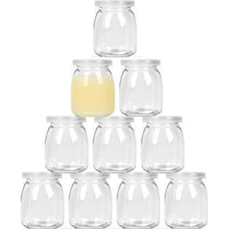 Set mit 10 Glasbehältern à 200 ml mit PE-Deckeln, ideal für Joghurt, Marmelade, Mousse, Aufbewahrung von Lebensmitteln, transparent.
