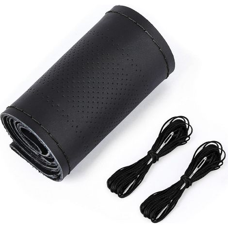 Lenkradbezug Leder Schwarz mit Nadel & Faden, Universal 37-38cm (1/5)
