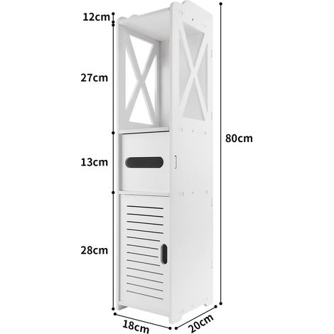 Armoire de toilette armoire de rangement haute toilette, blanche étanche avec porte et étagère, armoire de rangement pratique d'angle haut, adaptée au salon, à la chambre, à la salle de bain, hauteur