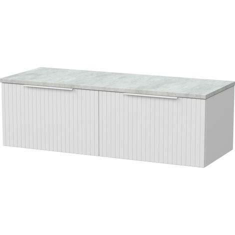 Callingwood Contemporary Wall Hung 2 Drawer Vanity Unit with Bellato Grey Laminate Worktop , 1200mm, Matt White