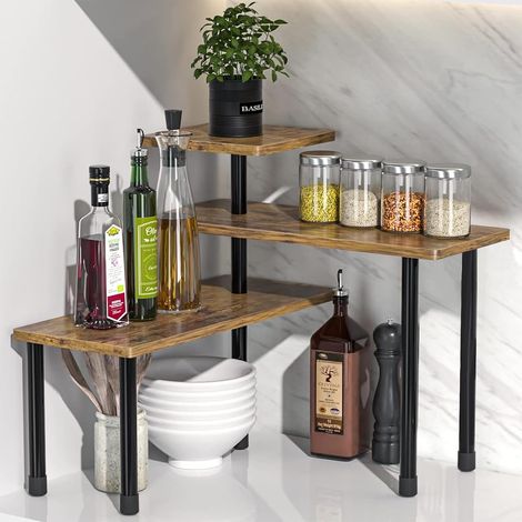 1 Étagère d'angle, 3 niveaux, bois et métal, design modulable, rangement cuisine salon bureau (1/5)