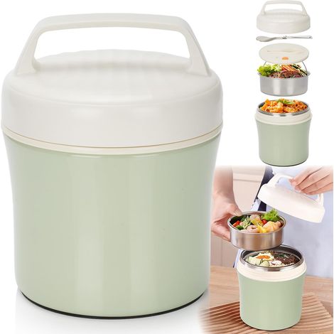 Boîte Isotherme Repas 1,2 L Inox, avec Cuillère, Gamelle Repas Chaud et Froid, Compartiments Indépendants,... (1/5)