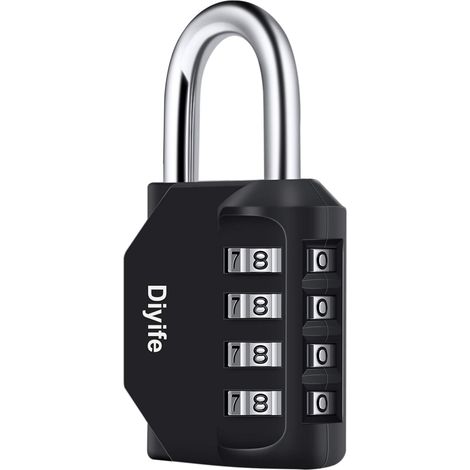 Cadenas à Combinaison à 4 Digit, Serrure Combinée, Métal étanche et Fermoir Combiné en Acier Plaqué, pour L'école, Casier, Boîte à outils, Un Pièces - Noir (1/5)