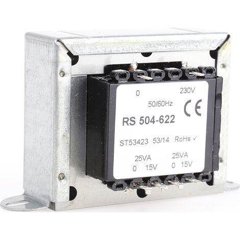 Transformateur à montage sur châssis, Vin 230V c.a., Vout 15V c.a., 2 sorties, 50VA ( Prix pour 1 )