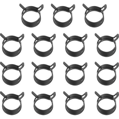Pinces de serrage à ressort pour tuyau de 18-20mm de diamètre extérieur, 15 clips de bande de tension constante en silicone pour tuyau d'air, tuyau d'eau, noir (1/5)