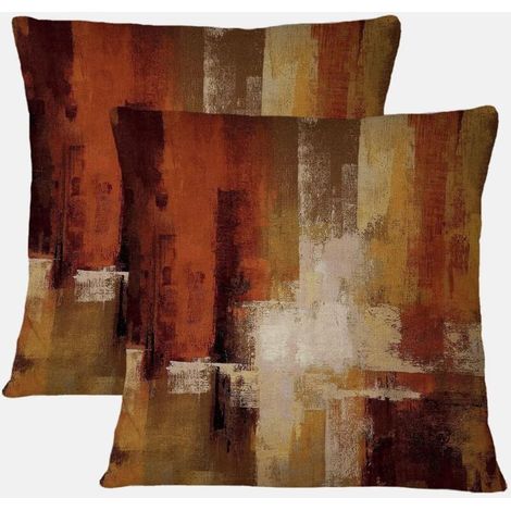 Housses de coussin abstraites orange brûlé 18 x 18 cm, peinture d'art abstrait rouille, taie d'oreiller décorative, œuvre d'art moderne, housse de coussin carrée pour canapé, lot de 2 (1/5)